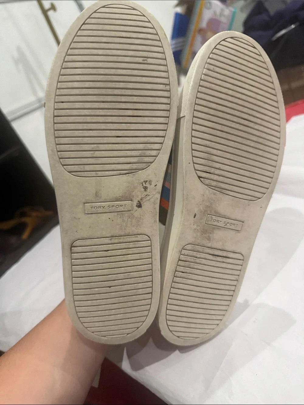 Tory Burch White Leather Sneakers with Multicolor Side Stripes